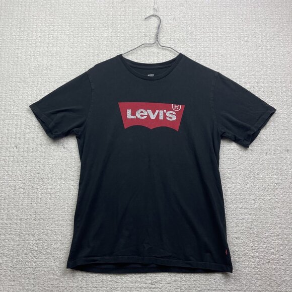 Levi’s Levi Strauss Mens Black w/ Red Classic Logo Short Sleeve Shirt Sz M - Picture 1 of 10